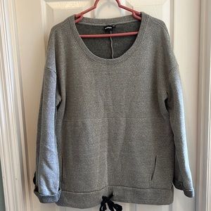 M/L boutique fleece oversized grey sweatshirt tunic with tie on bottom wide neck